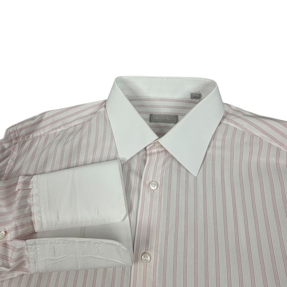 Stefano Ricci Mens Button Up Shirt Striped French Cuff Red White 18